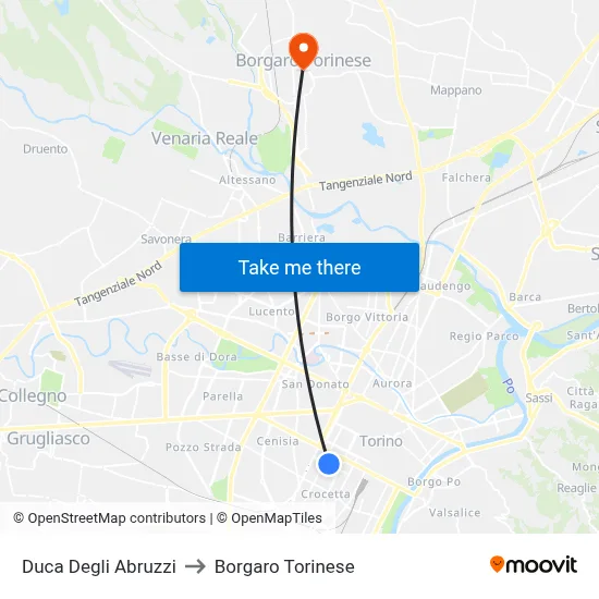 Duke of the Abruzzi to Borgaro Torinese map