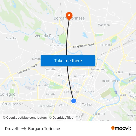 Drovetti to Borgaro Torinese map