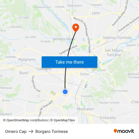 Omero Terminal to Borgaro Torinese map