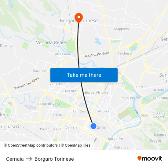Cernaia to Borgaro Torinese map