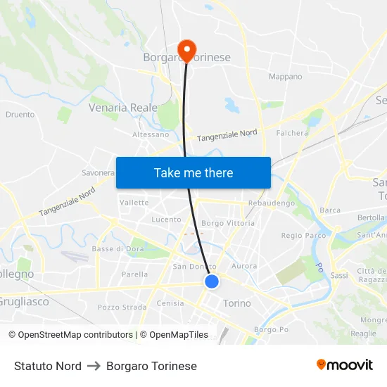 Statuto Nord to Borgaro Torinese map