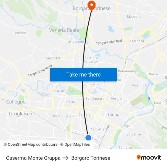 Monte Grappa Barracks to Borgaro Torinese map