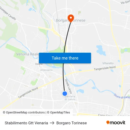 Gtt Venaria Facility to Borgaro Torinese map