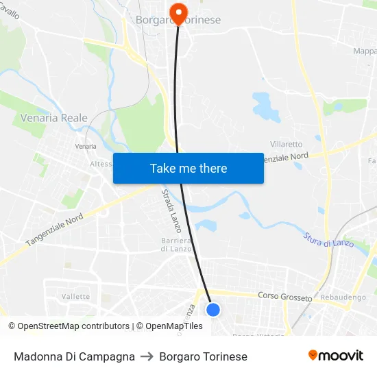 Madonna of the Countryside to Borgaro Torinese map