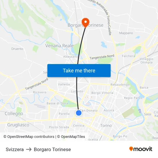 Switzerland to Borgaro Torinese map