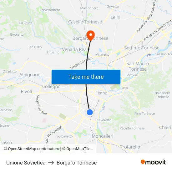 Soviet Union to Borgaro Torinese map