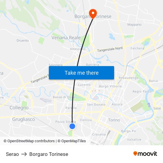Serao to Borgaro Torinese map