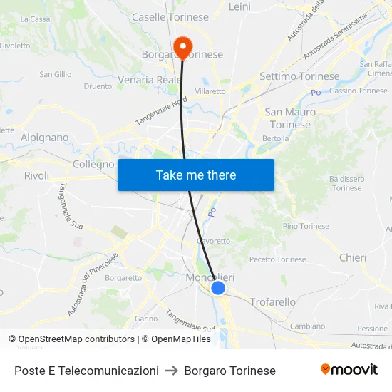 Post and Telecommunications to Borgaro Torinese map