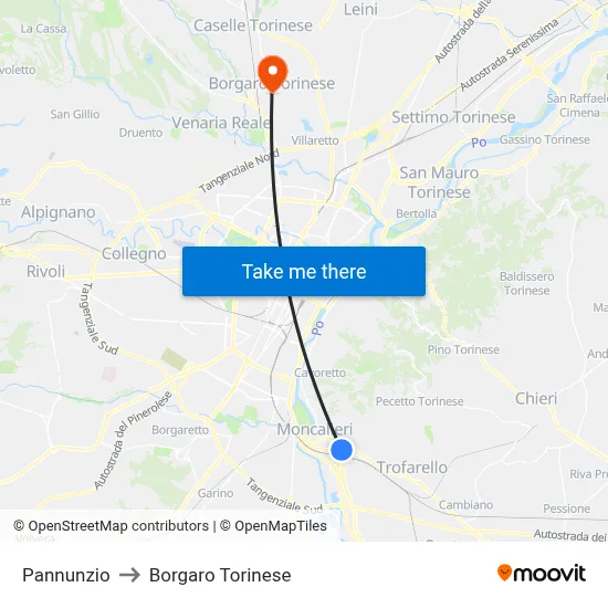 Pannunzio to Borgaro Torinese map