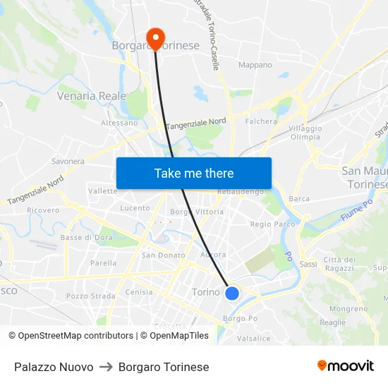 New Palace to Borgaro Torinese map