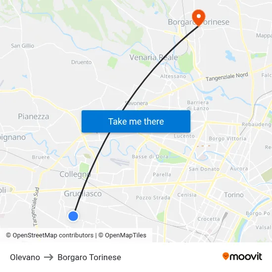 Olevano to Borgaro Torinese map