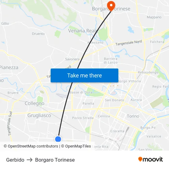 Gerbido to Borgaro Torinese map