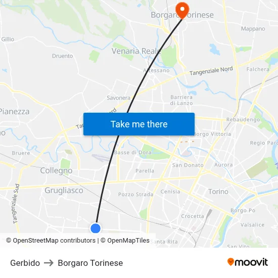 Gerbido to Borgaro Torinese map