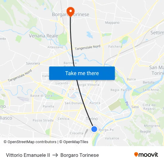 Vittorio Emanuele II to Borgaro Torinese map