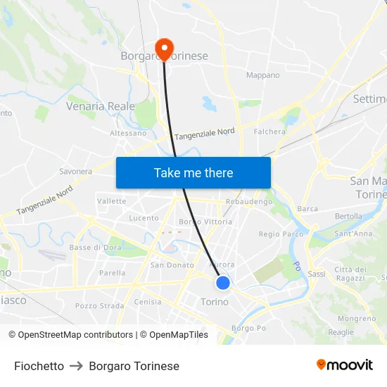 Fiochetto to Borgaro Torinese map