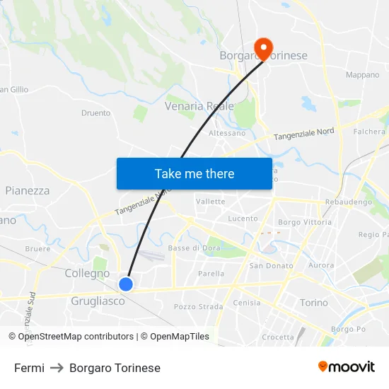 Fermi to Borgaro Torinese map
