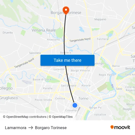 Lamarmora to Borgaro Torinese map