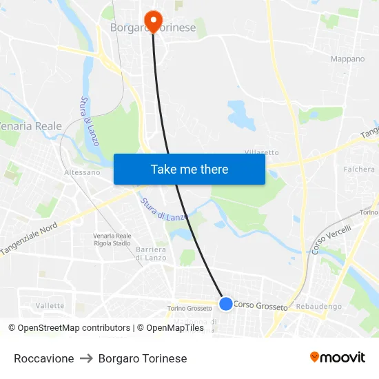 Roccavione to Borgaro Torinese map