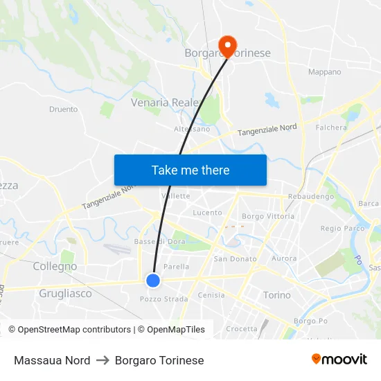 Massaua North to Borgaro Torinese map