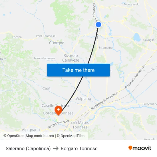 Salerano (Terminal) to Borgaro Torinese map