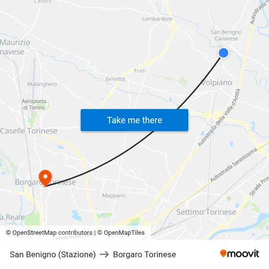 San Benigno (Station) to Borgaro Torinese map