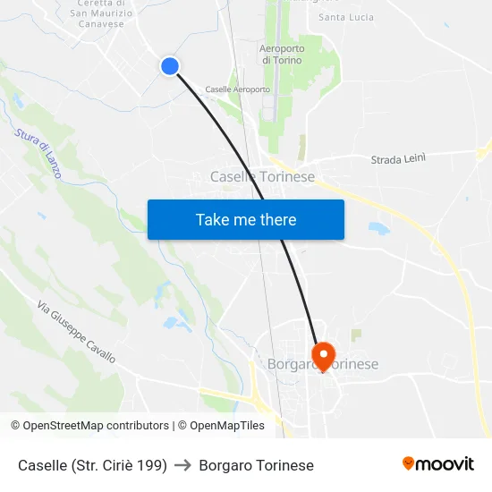 Caselle (Cirie Road 199) to Borgaro Torinese map