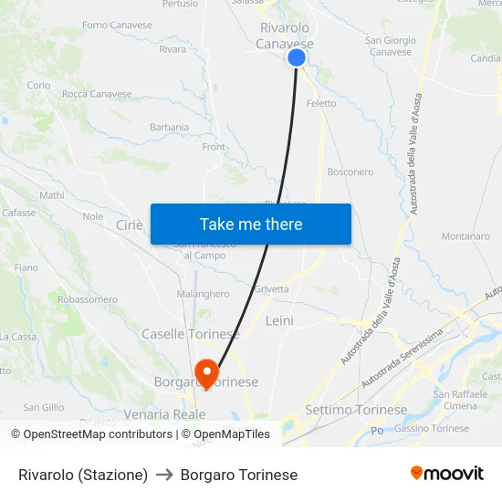 Rivarolo (Station) to Borgaro Torinese map