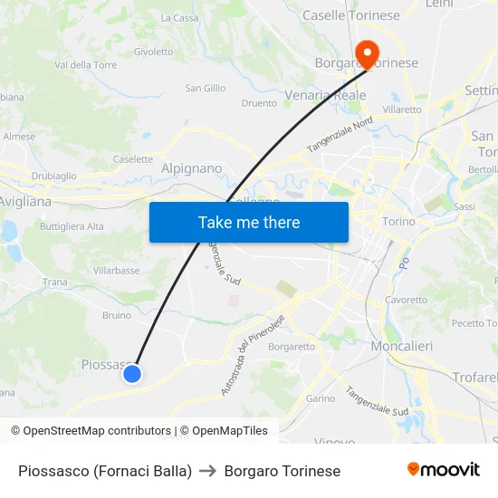 Piossasco (Fornaci Balla) to Borgaro Torinese map
