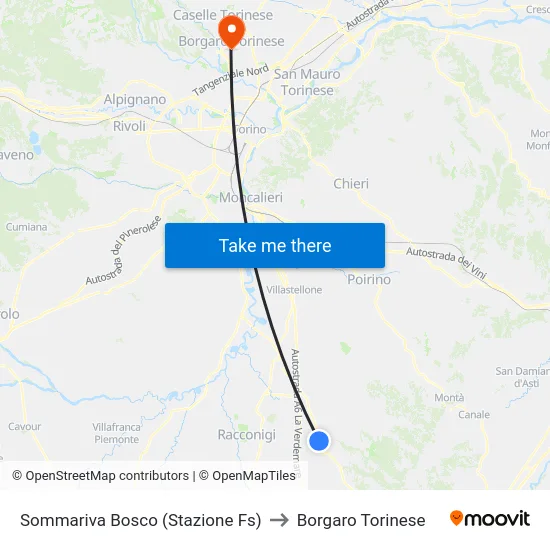 Sommariva Bosco (Railway Station) to Borgaro Torinese map