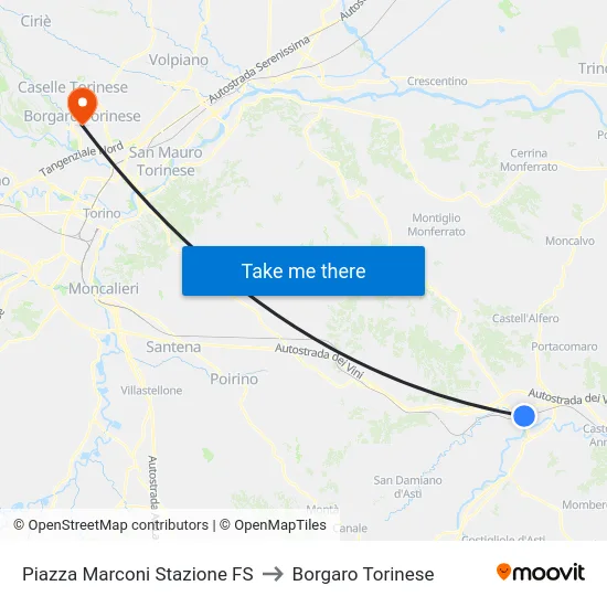 Marconi Square FS Station to Borgaro Torinese map