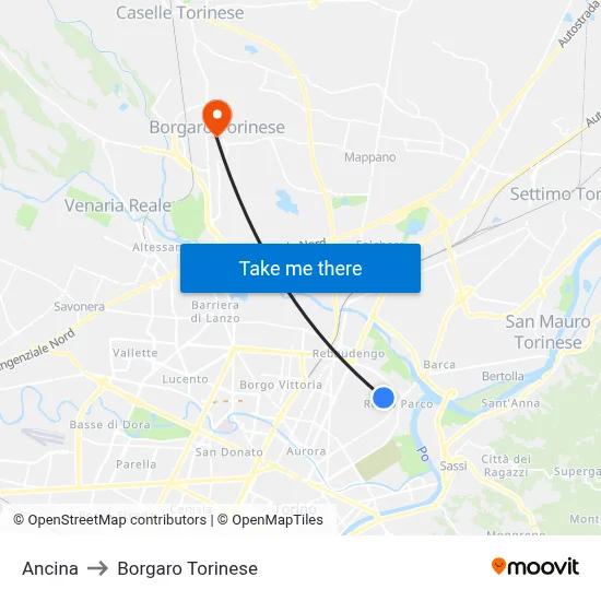 Ancina to Borgaro Torinese map