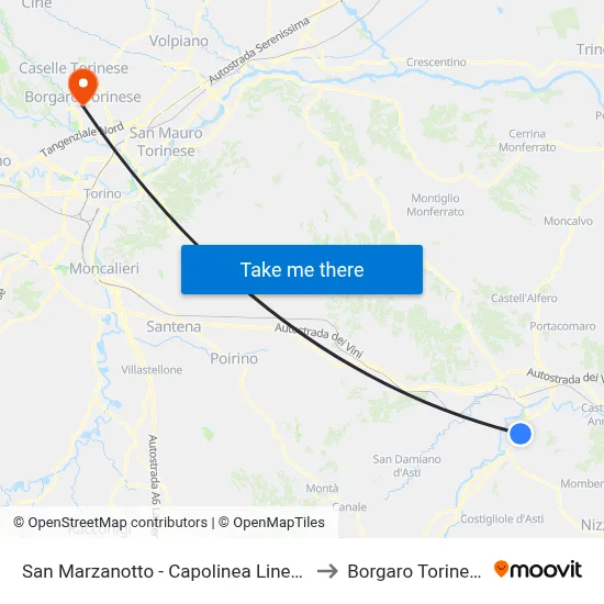 San Marzanotto - Line 1 Terminal to Borgaro Torinese map