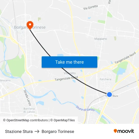 Stazione Stura to Borgaro Torinese map