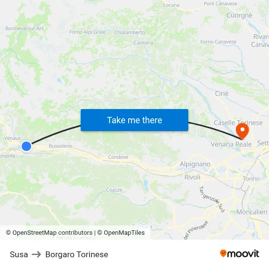 Susa to Borgaro Torinese map