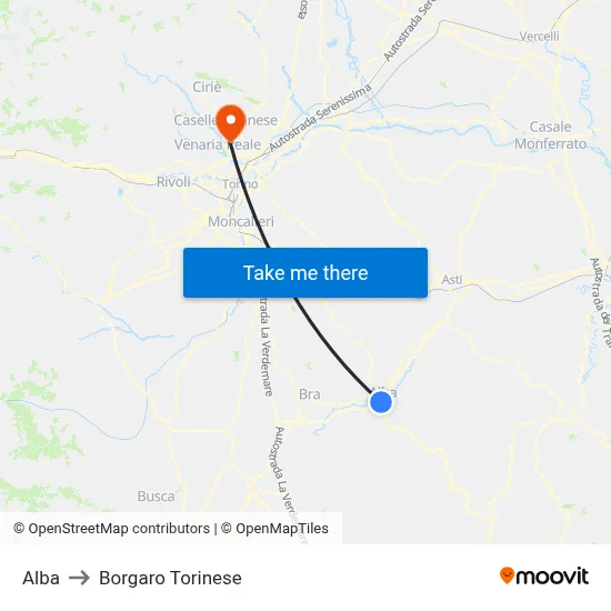 Alba to Borgaro Torinese map