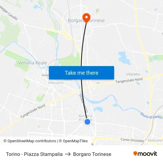 Torino - Piazza Stampalia to Borgaro Torinese map