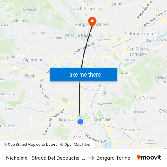Nichelino - Strada Del Debouche'  1-5 to Borgaro Torinese map