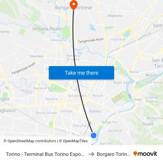 Torino - Terminal Bus Torino Esposizioni to Borgaro Torinese map