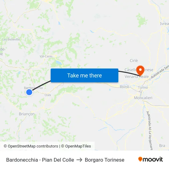 Bardonecchia - Pian Del Colle to Borgaro Torinese map