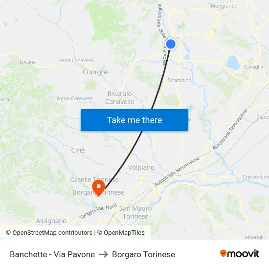 Banchette - Via Pavone to Borgaro Torinese map
