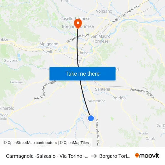 Carmagnola -Salsasio - Via Torino - Chiesa to Borgaro Torinese map