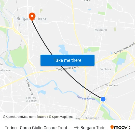 Turin - Giulio Cesare Avenue Opposite Iveco to Borgaro Torinese map