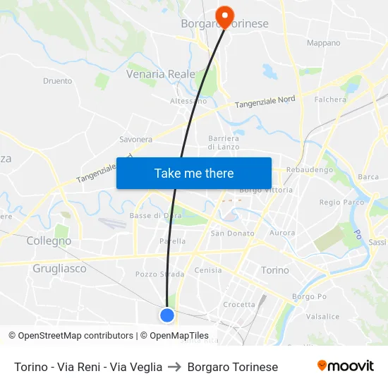 Turin - Via Reni - Via Veglia to Borgaro Torinese map