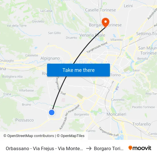 Orbassano - Via Frejus - Via Montegrappa to Borgaro Torinese map