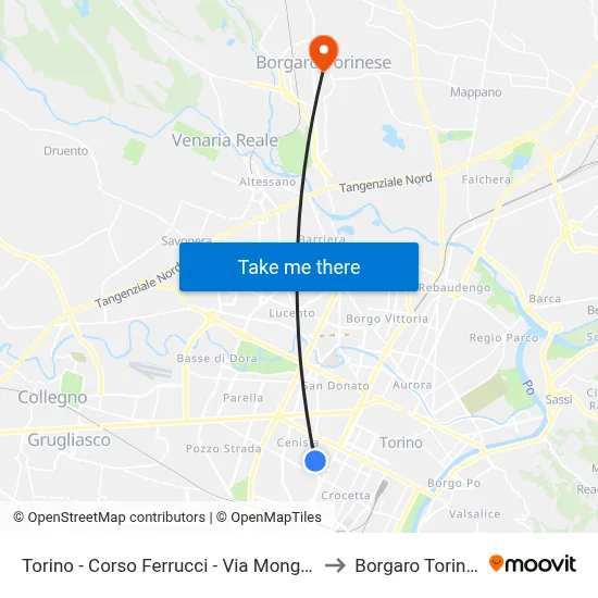 Turin - Ferrucci Course - Monginevro Street to Borgaro Torinese map
