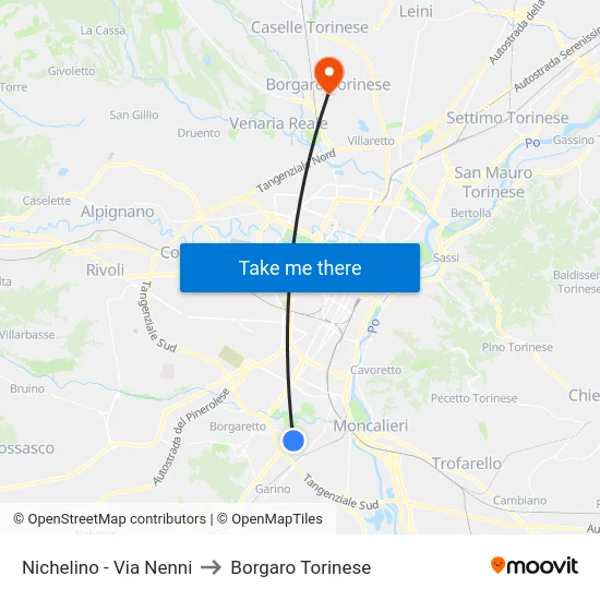 Nichelino - Via Nenni to Borgaro Torinese map