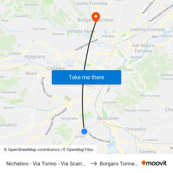 Nichelino - Via Torino - Via Scarrone to Borgaro Torinese map
