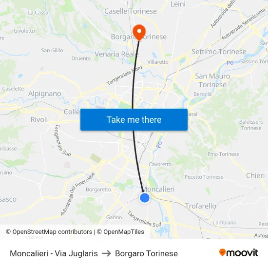 Moncalieri - Via Juglaris to Borgaro Torinese map