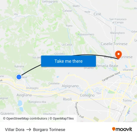 Villar Dora to Borgaro Torinese map