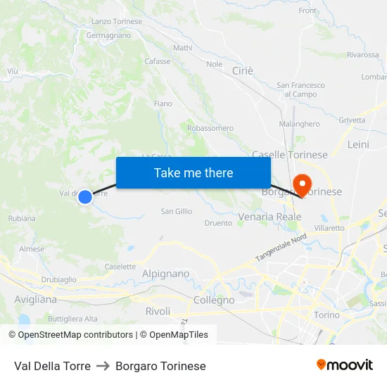 Val Della Torre to Borgaro Torinese map